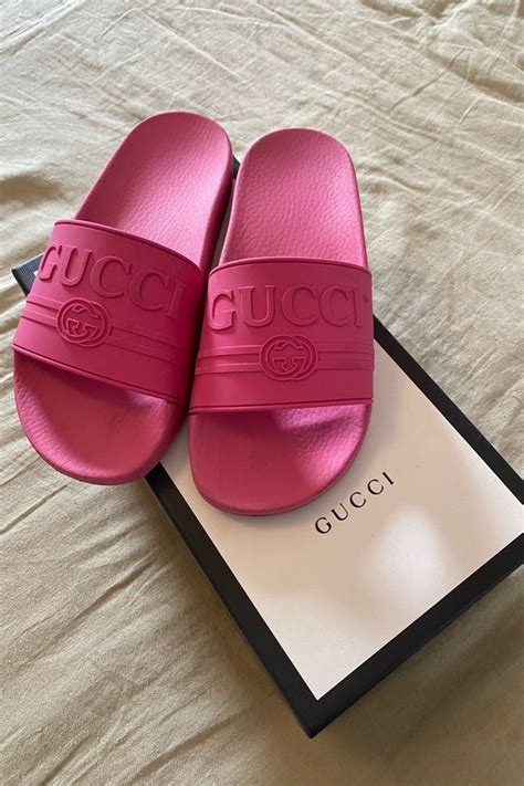 gucci slides women's pink|hot pink gucci slides.